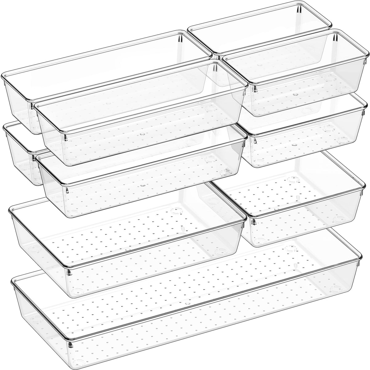 Criusia 11 PCS Clear Plastic Drawer Organizer Set - 5 Large Size Versatile Kitchen and Bathroom