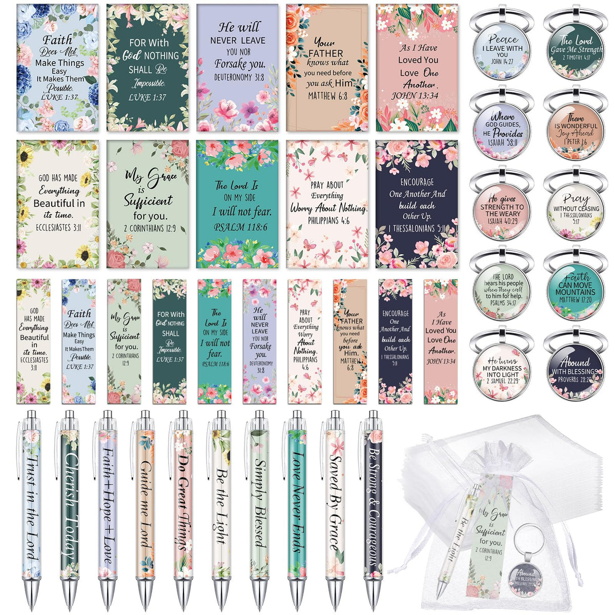 Jetec 150 Bible Verses Gift Set for 30 Christian Bookmarks 30 Scripture Ballpoint Pens 30 Christian
