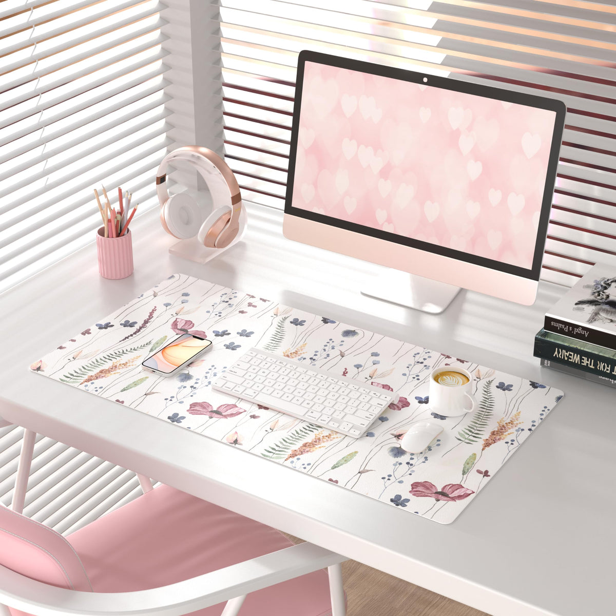 QiyI PU Leather Large Mouse Pad, Office Decor, 31.5" x 15.7", Wildflowers