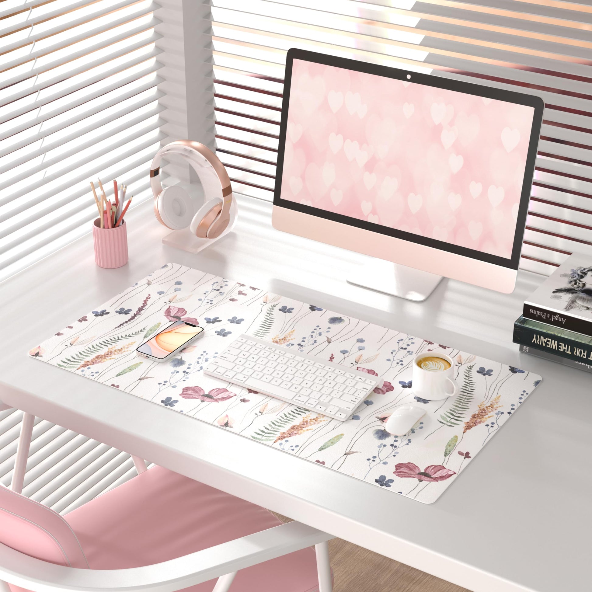 QiyI PU Leather Large Mouse Pad, Office Decor, 31.5" x 15.7", Wildflowers