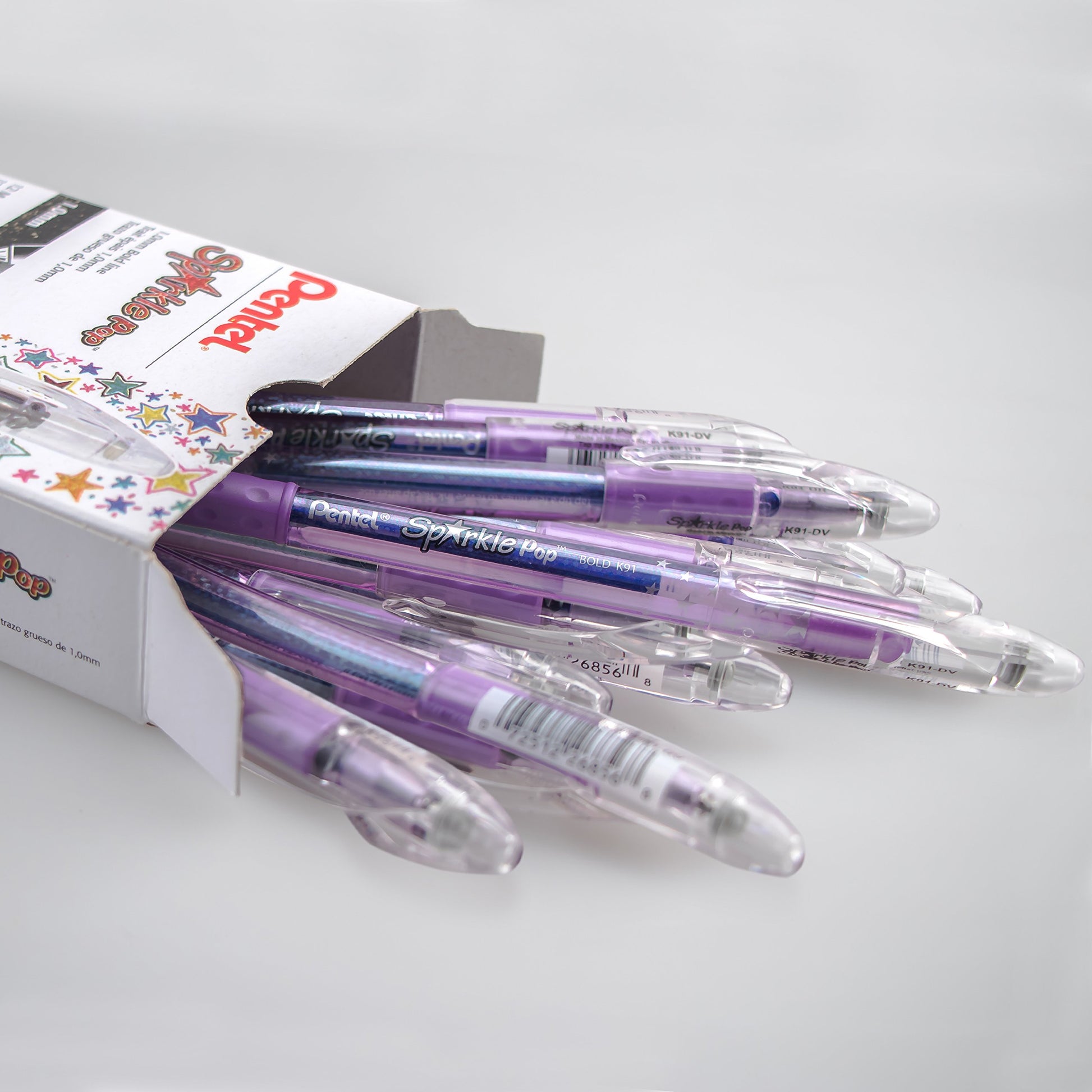 Pentel Sparkle Pop Metallic Gel Pen, (1.0mm) Bold Line, Violet/Blue Ink, Box of 12 Pens (K91-DV)