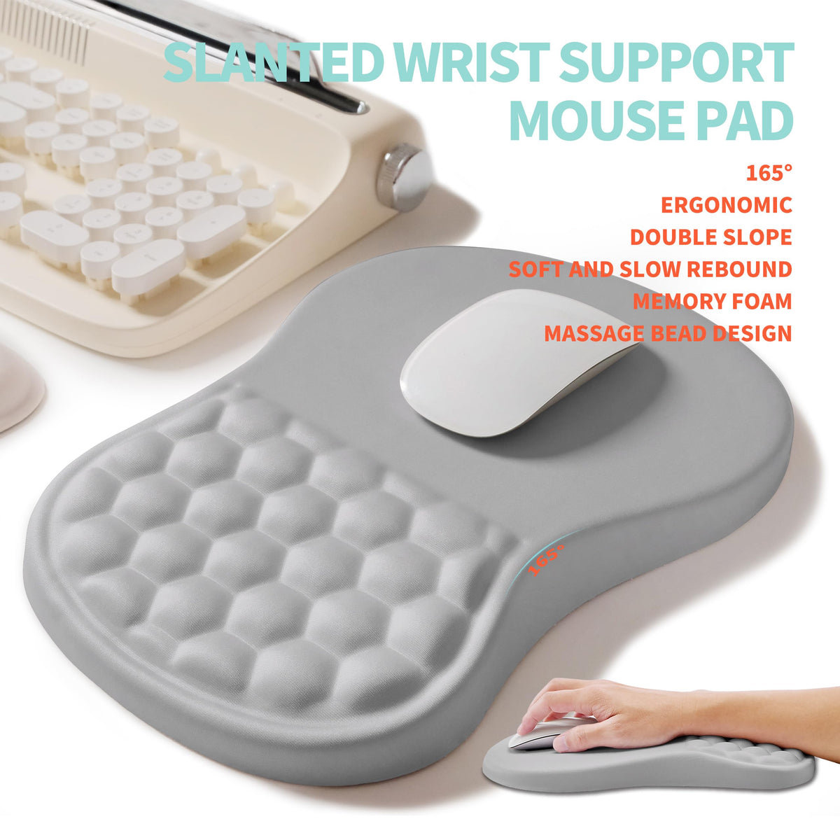 KUOSGM 2-in-1 Ergonomic Set, Wave Rise Keyboard Wrist Rest and Massage Bulge Slope Mouse Pad Wrist