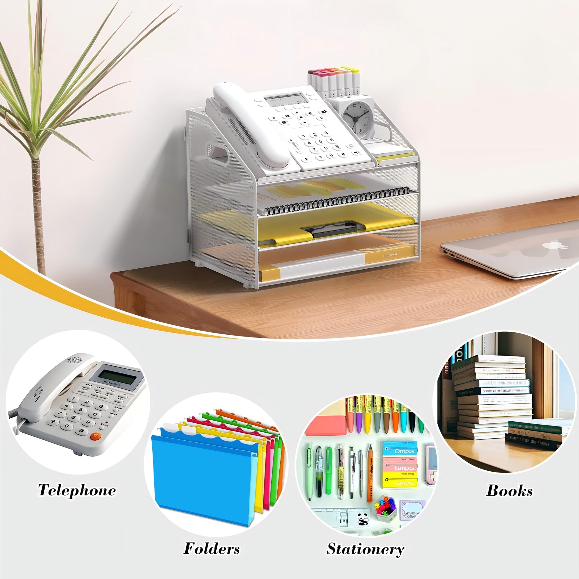 OrgMate 4 Tier Mesh Desk Organizer with Pen Holder and Handle Letter Tray