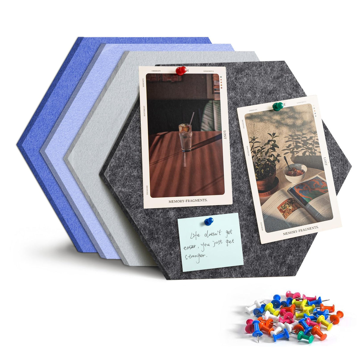 Uoisaiko 4 Pack Hexagon Felt Bulletin Board Tiles - 12" Large Thick Pin Board for Walls with 30