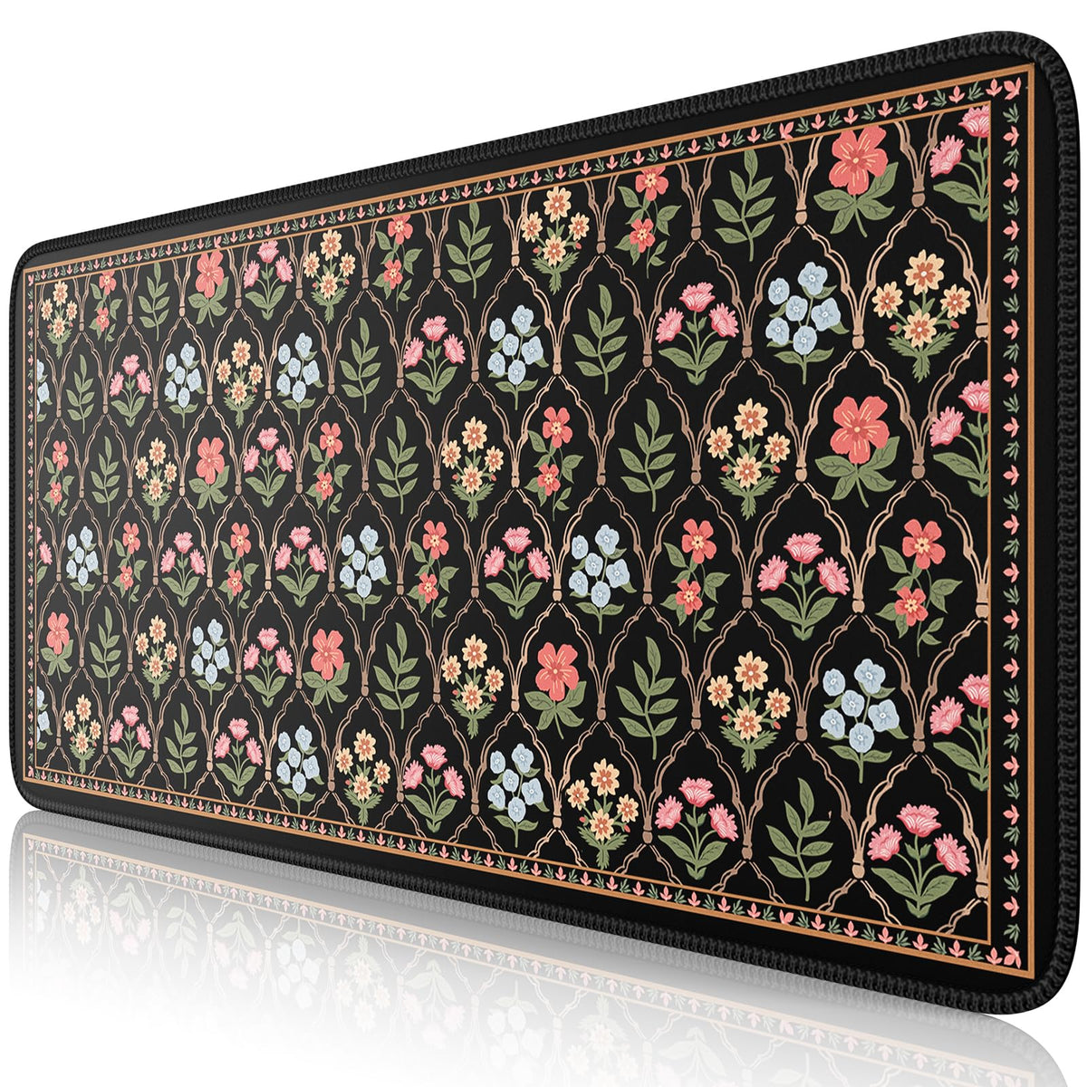 iCasso Floral Desk Pad Mat, Large Mouse Pad, Black Moroccan