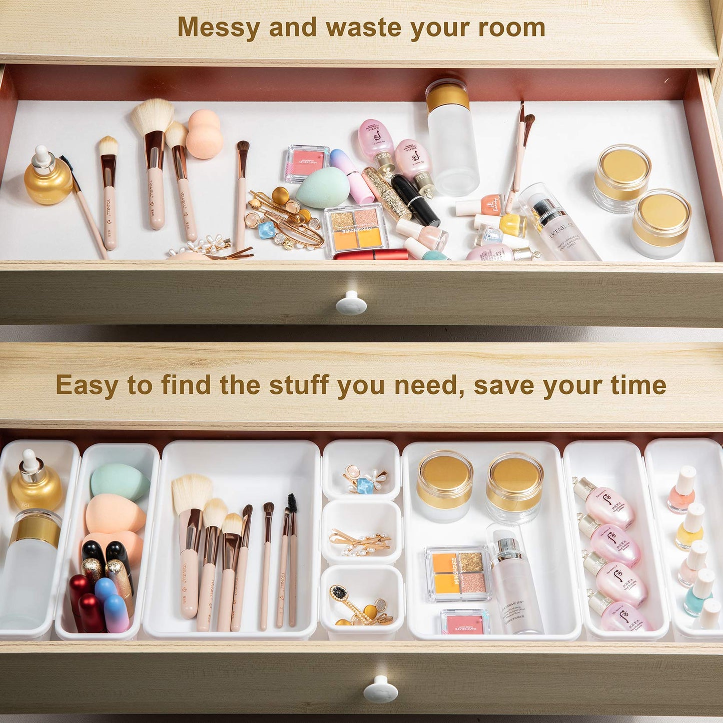 BYCY 18 Pcs White Drawer Organizers Trays Set Drawer Dividers for Kitchen Office Bathroom