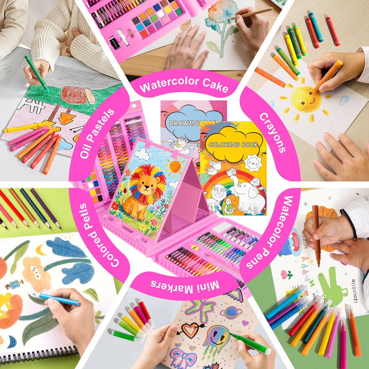GOTIDEAL Art Supplies, Kids Art Set, 210 PCS Art Kit, Age 6-12, Pink