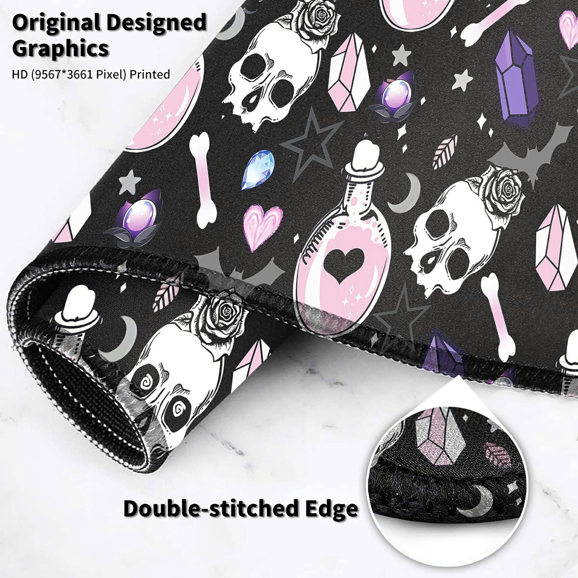 Mouse Pad Large with Coaster, 35.4"x15.7" Skull Goth Magic Cute Witchy Theme Design Full Desk