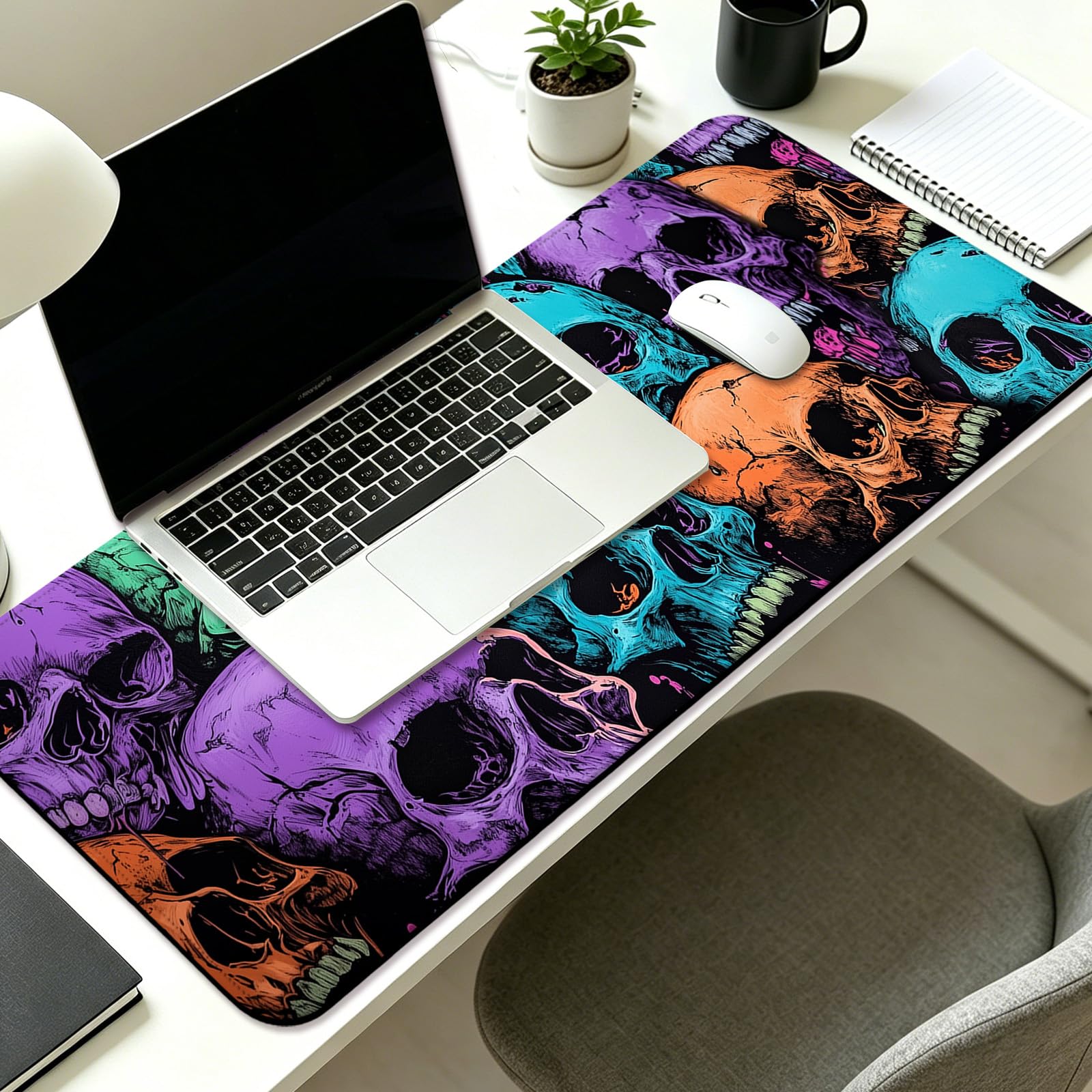 JIANG100 Dark Gothic Skull Design Gaming Desk Mat, Extended Mouse Pad, XL