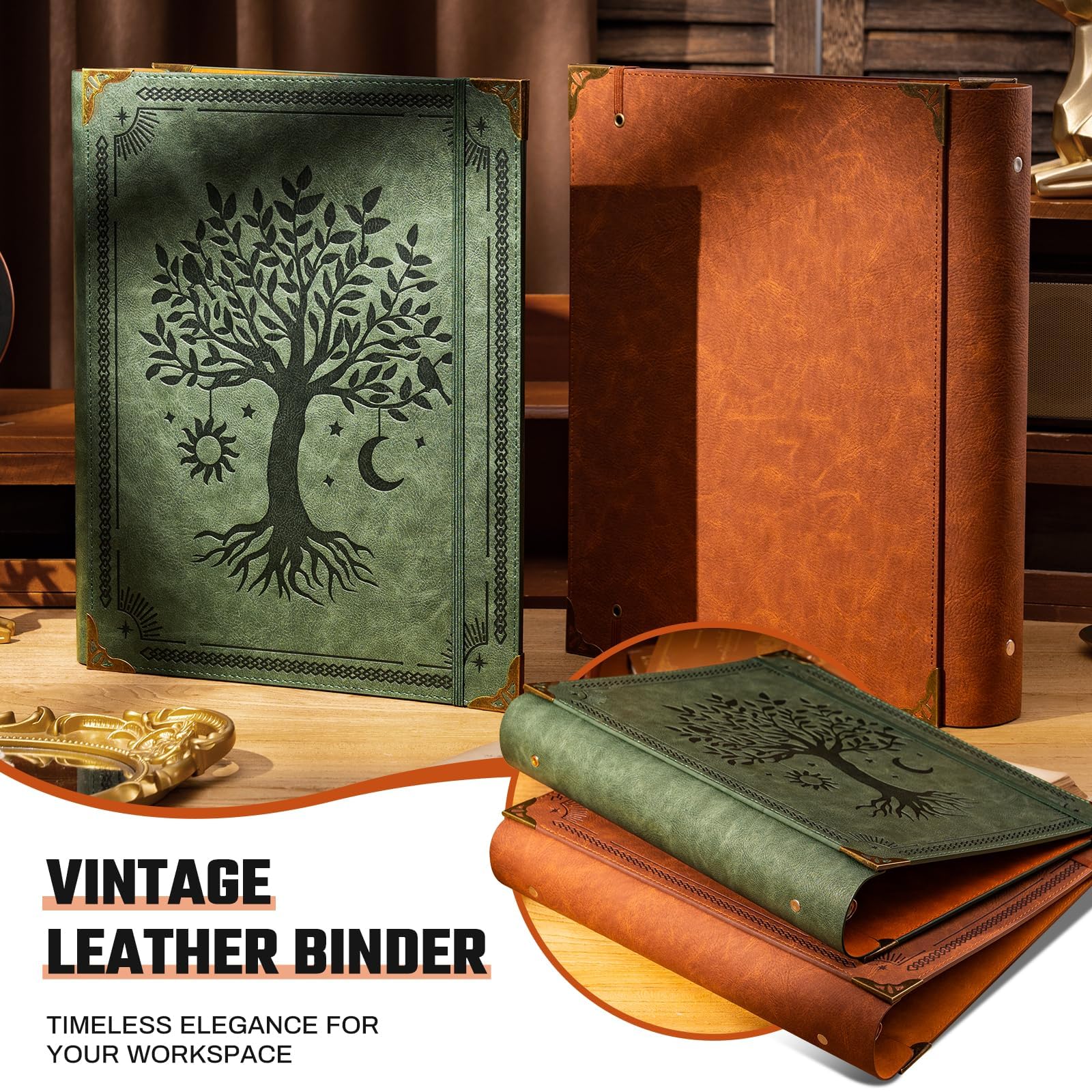 Ovesmusl PU Leather 3 Ring Binder 2 Inch Fits 8.5"x11" Letter Size Paper