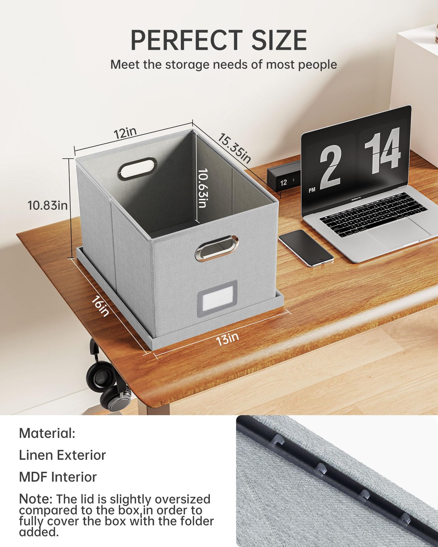 Oterri 2 Pack File Storage Organizer, Filing Box, Portable File Box with Lid, Fit for Letter/Legal