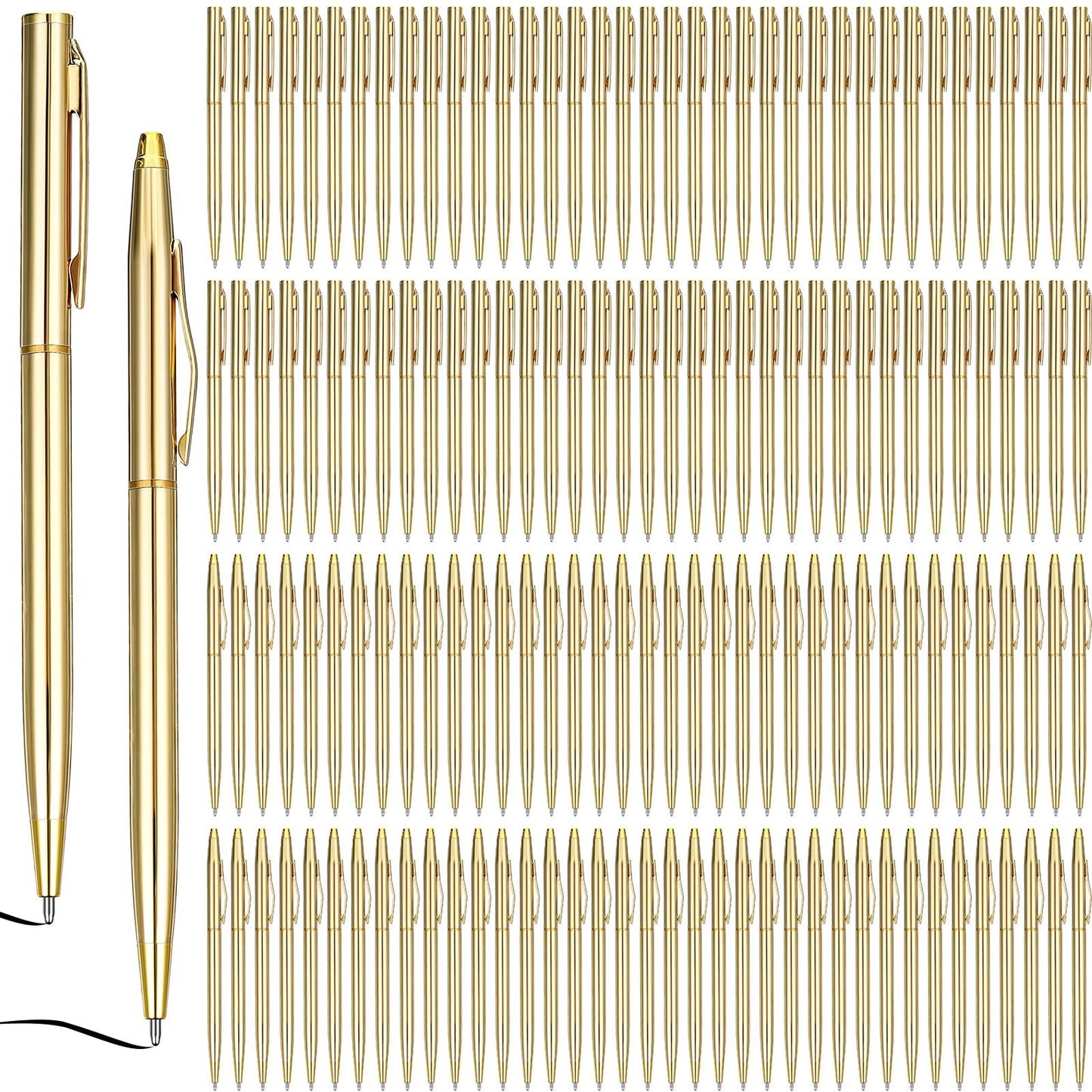 Fuutreo 150 Pack Gold Pens Bulk Metal Slim Ballpoint Retractable Black Ink