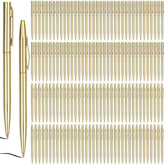 Fuutreo 150 Pack Gold Pens Bulk Metal Slim Ballpoint Retractable Black Ink