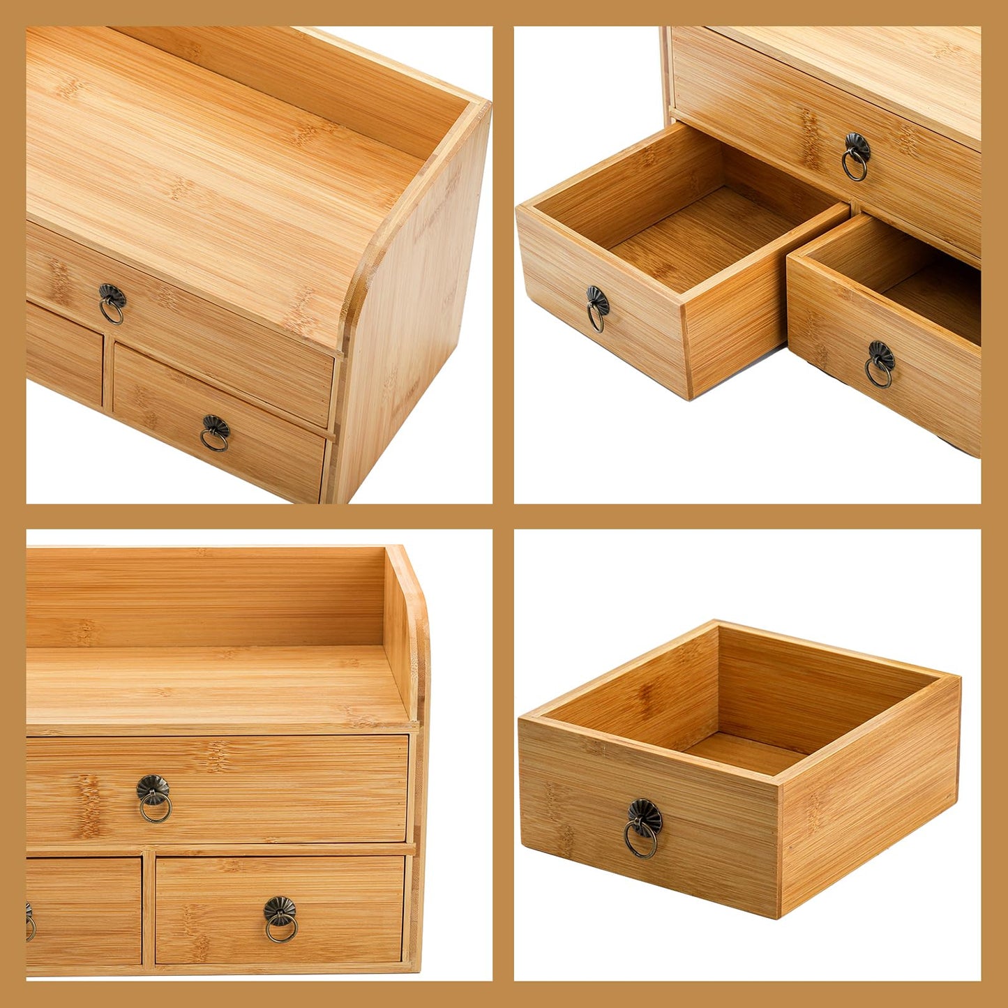Nicunom Bamboo Desk Organizer, 3-Tier Bamboo Tabletop Storage Organization Multifunctional Desktop