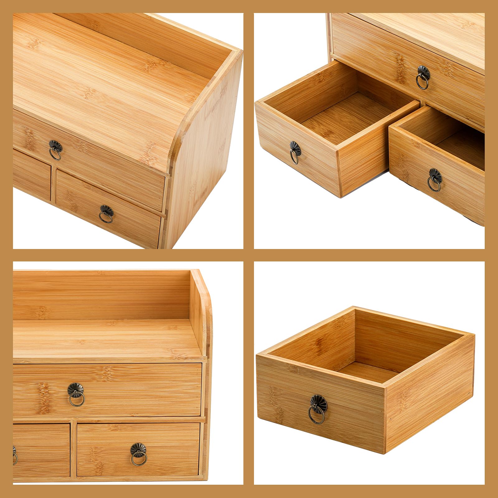 Nicunom Bamboo Desk Organizer, 3-Tier Bamboo Tabletop Storage Organization Multifunctional Desktop