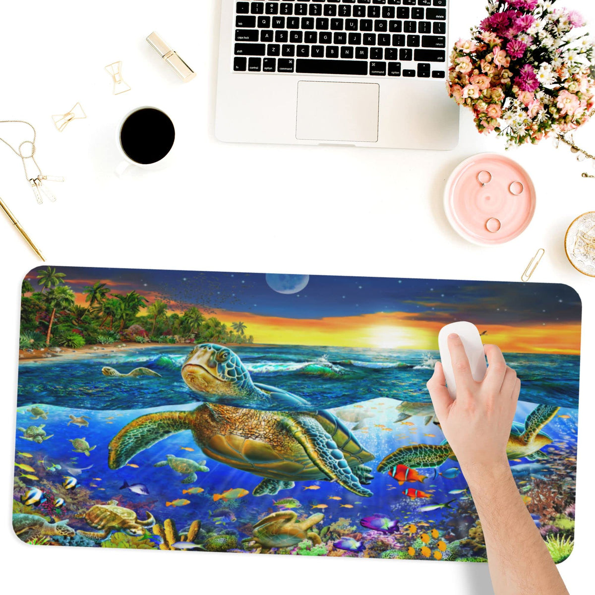 Desk Mat,Sea Turtle Extended Gaming Mouse Pad for Office Work & Game,Computer Keyboard Mouse Mat