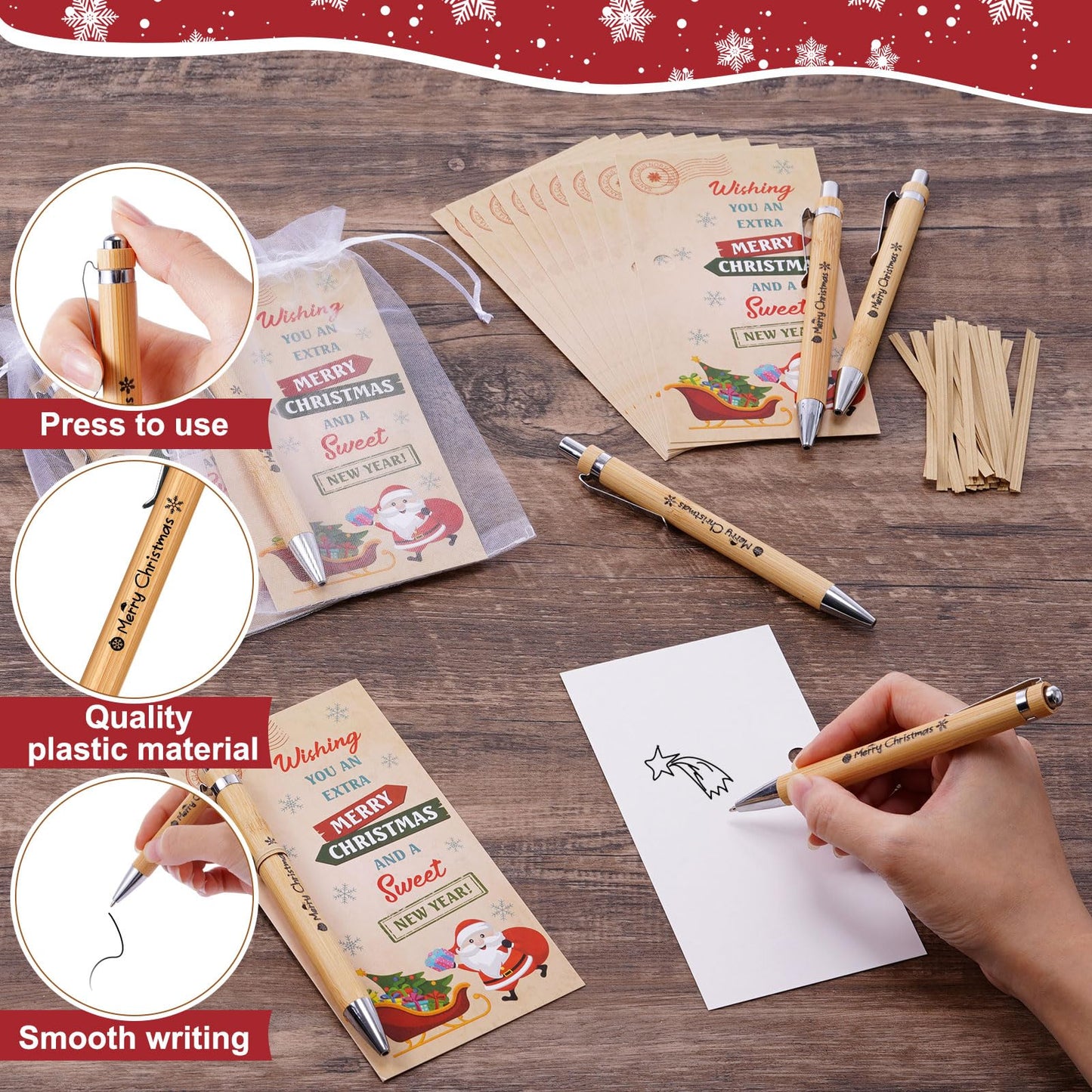 Marspark 30 Set Vintage Christmas Party Favor Gifts Bulk Xmas Pen and Card
