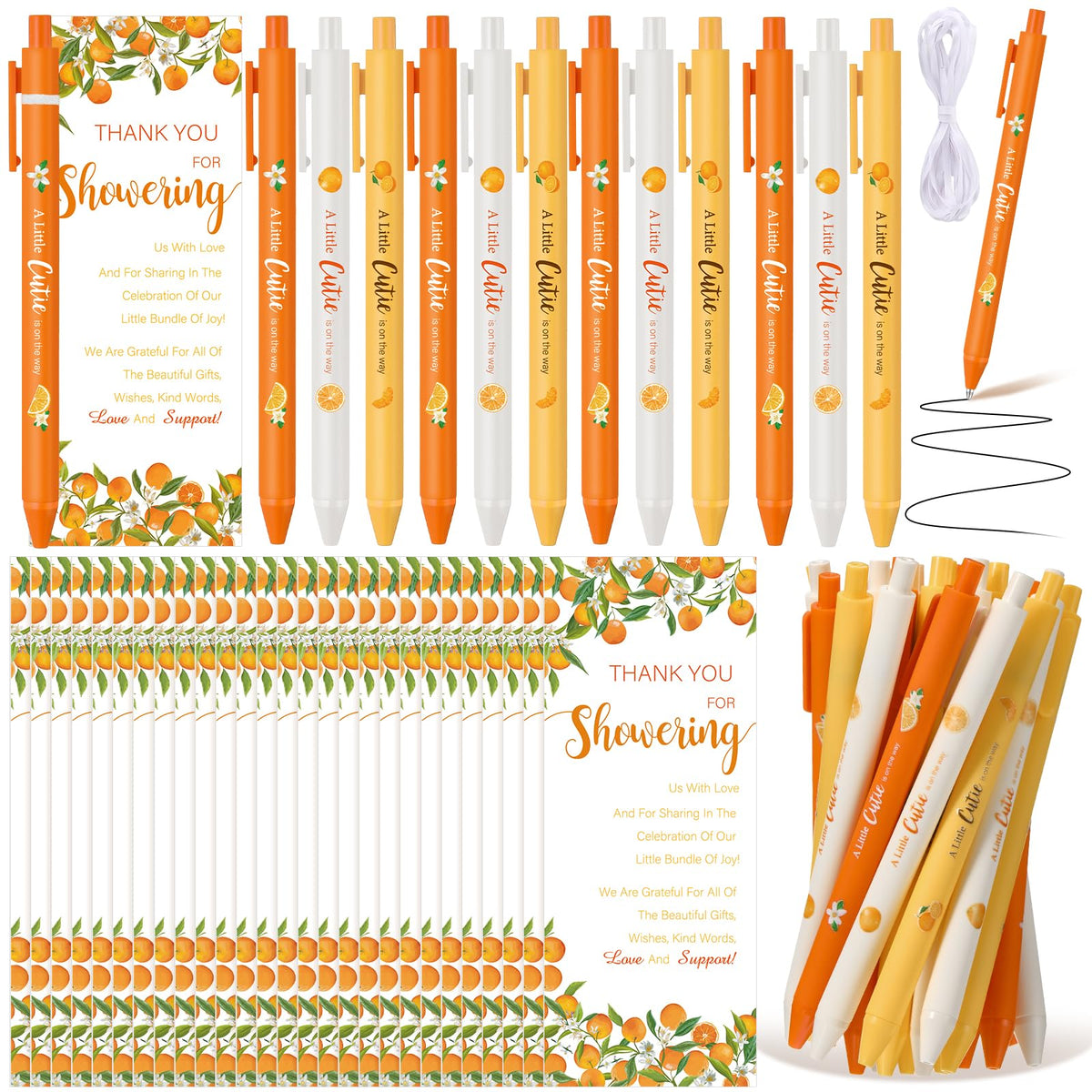 Feifeiya 50 Sets Little Cutie Baby Shower Pens with Thank You Cards Baby Shower Favors for Guests