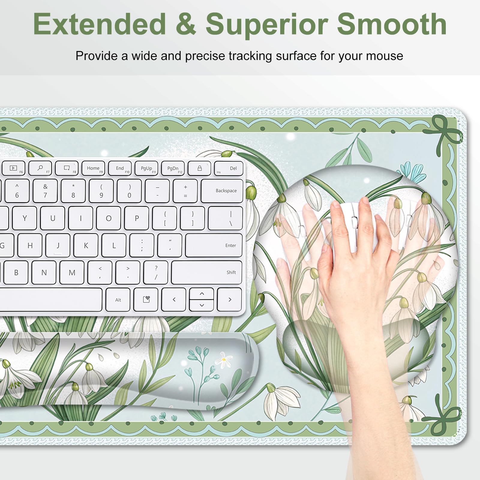 Floral Desk Mat, 4in1 Large Mouse Pad with Wrist Rest, Desk Matt for Desktop, Desk Pad Mat