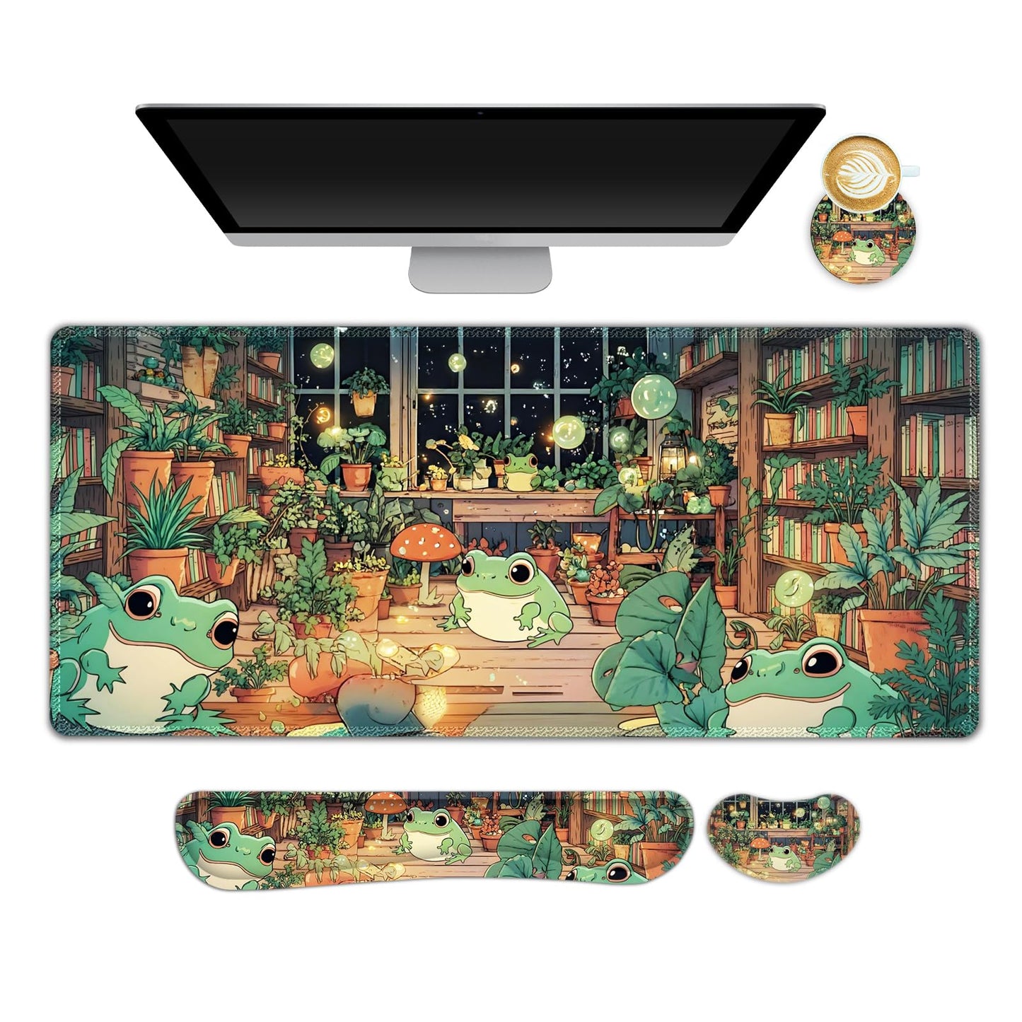 NXZGO Large Gaming Mouse Pad Set, 4 in 1 Ergonomics Keyboard Desk Mat with Memory Foam Wrist Rest