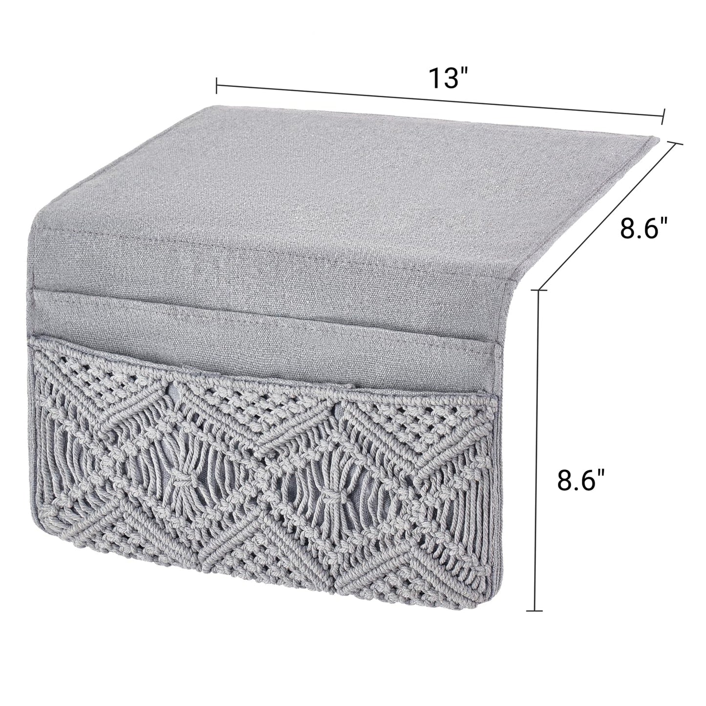 Mkono Macrame Bedside Caddy, Boho Bed Storage Organizer, 4 Pockets Grey
