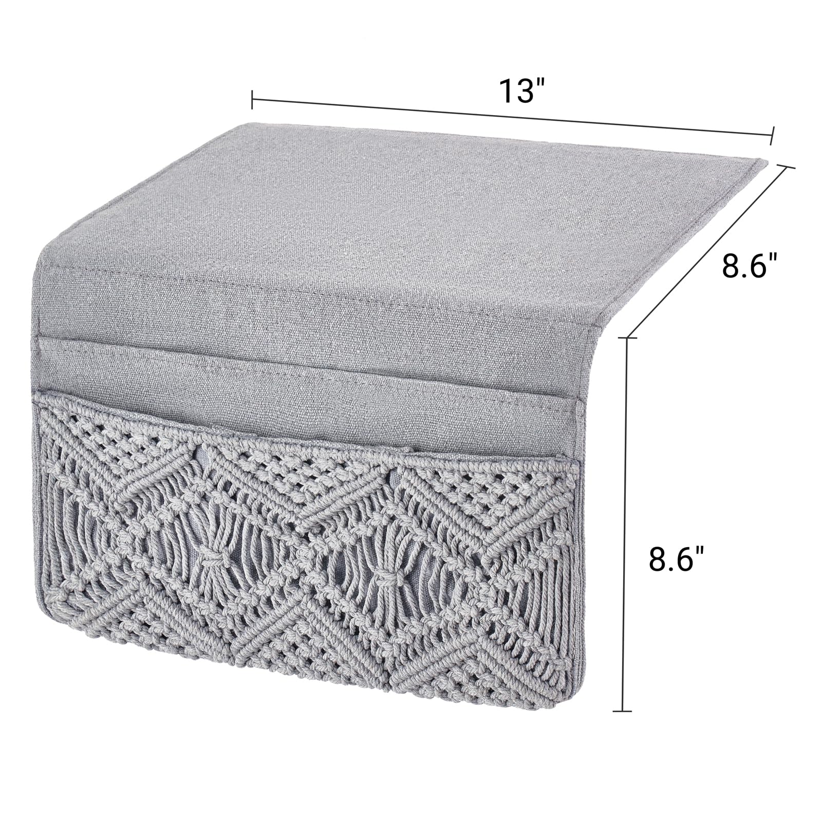 Mkono Macrame Bedside Caddy, Boho Bed Storage Organizer, 4 Pockets Grey