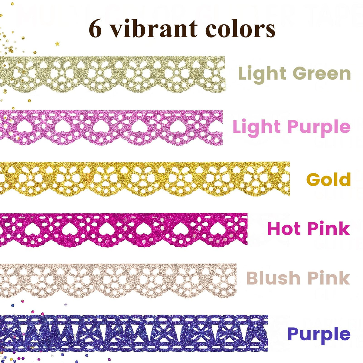 SallyFashion 6Rolls Glitter Lace Washi Tape Set, Decorative Scrapbook Tape