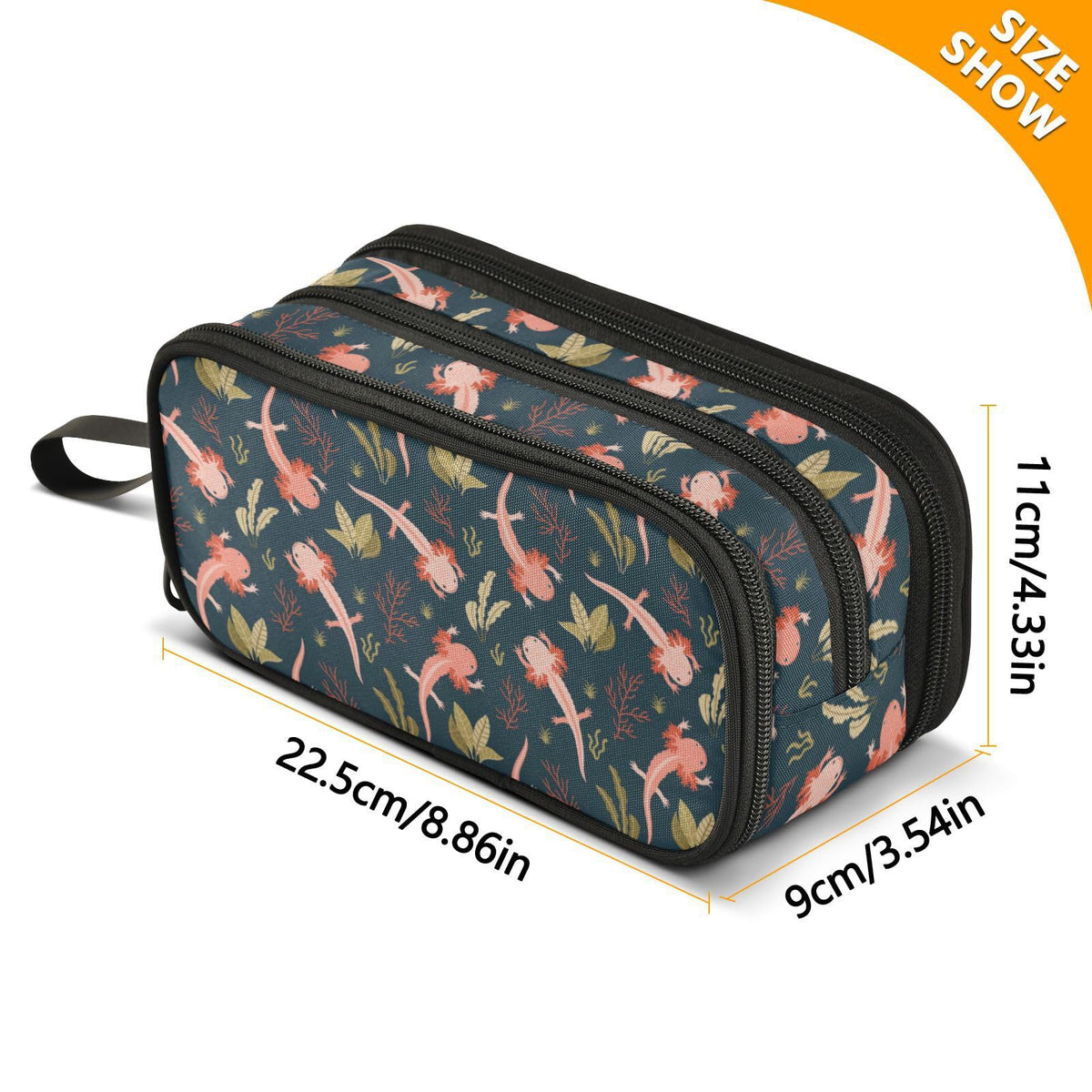 Sletend Pencil Case Cute Axolotl Salamander 3 Compartments Pencil Pouch