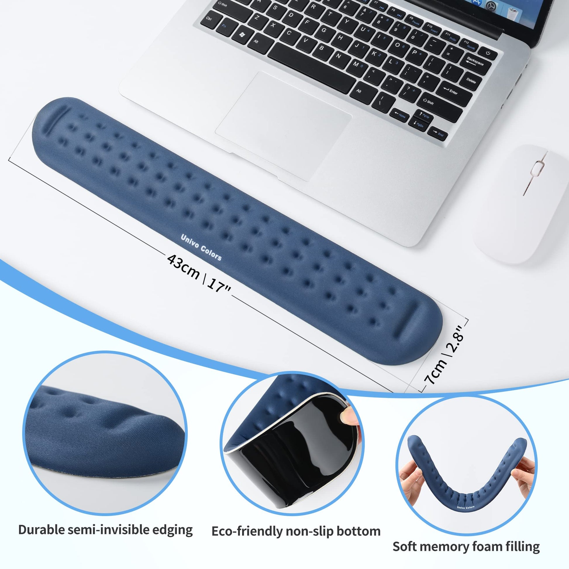 Univo Colors Navy Superfine Memory Foam Keyboard Wrist Rest Soft Gel Ergonomic Wrist Support Pad