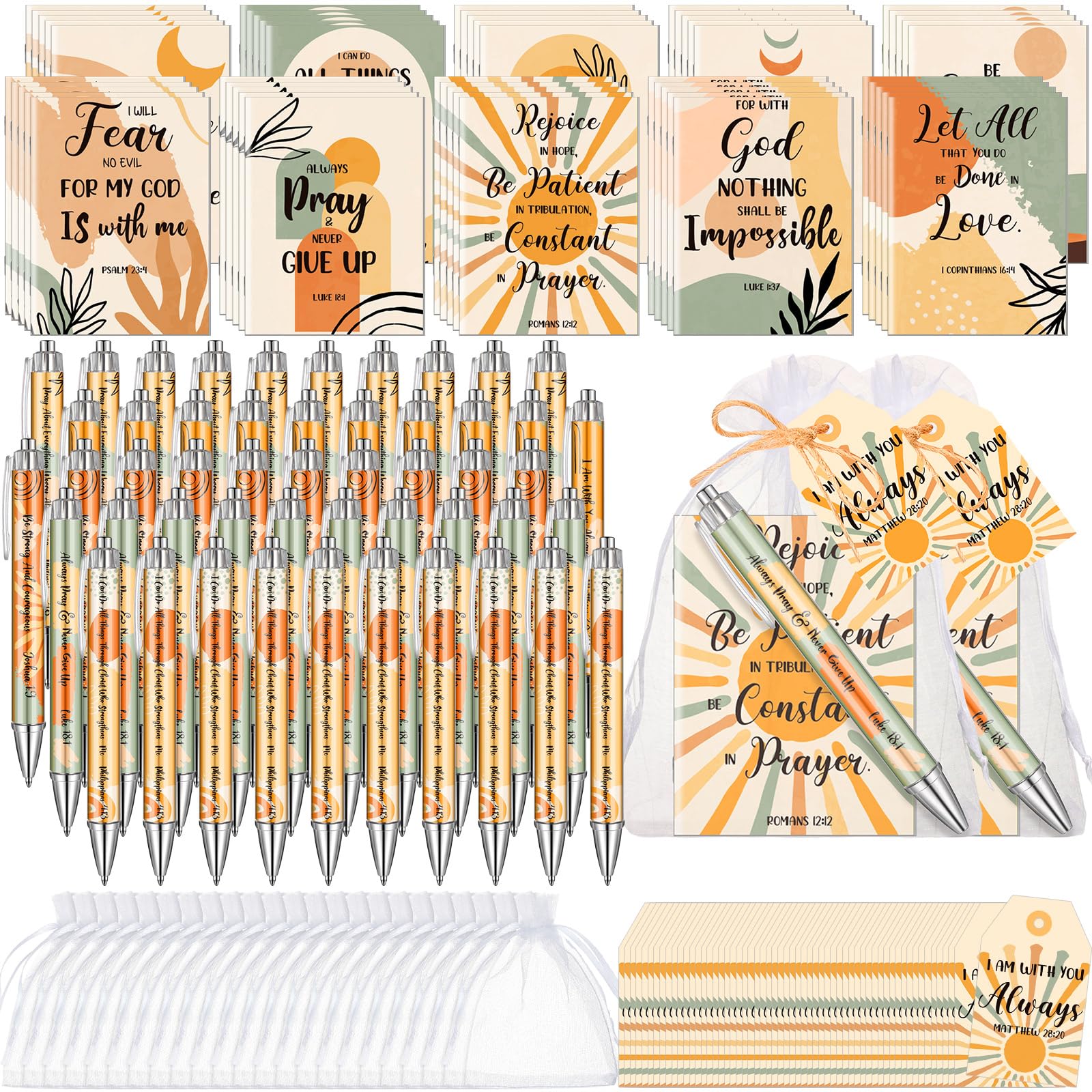Qeeenar 200 Pcs Christian Gift Bulk Set Bible Verse, Boho Color, Bohemian