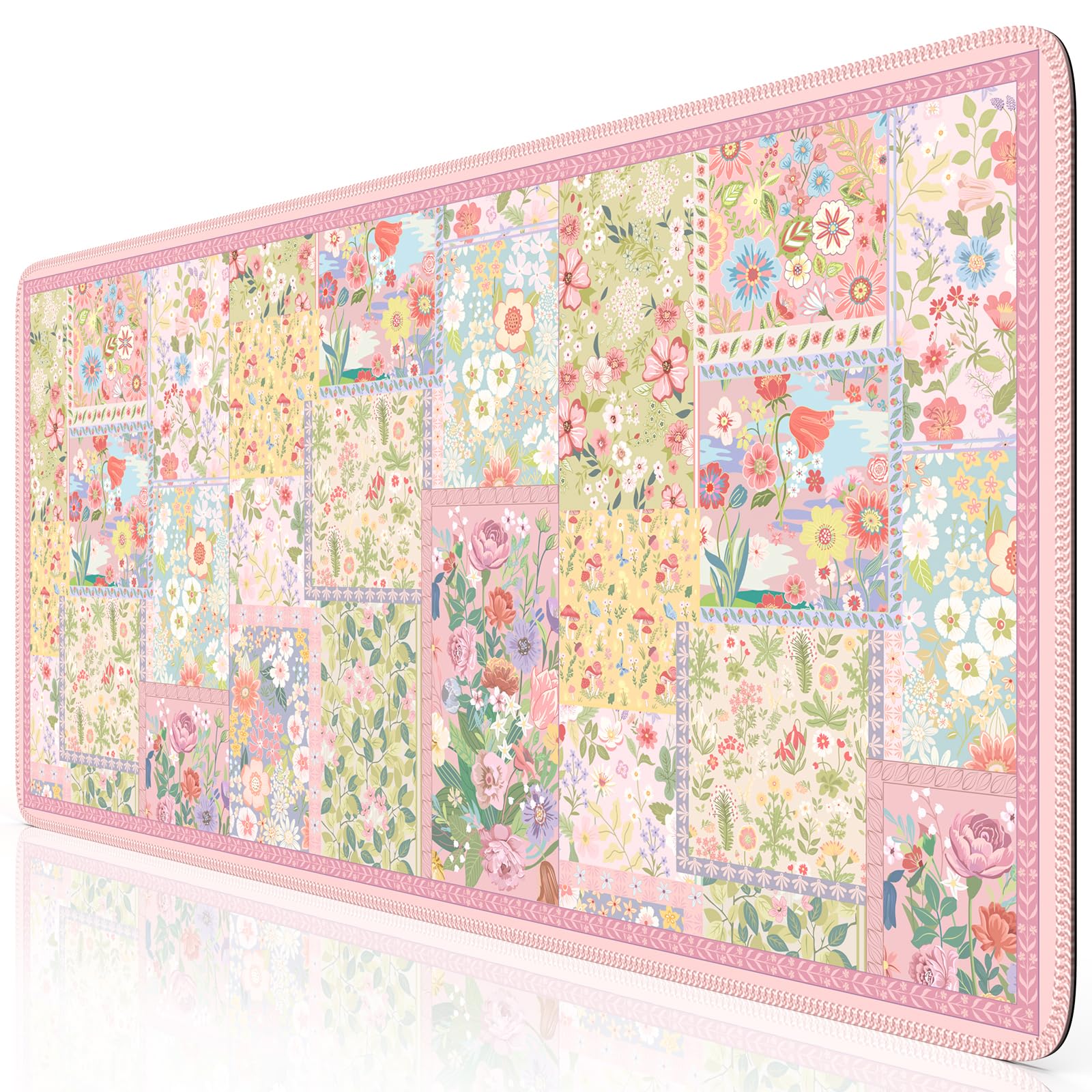 iCasso Desk Mat,Mouse Pad for Office Desk,35.4x15.7in,Pink Flowers