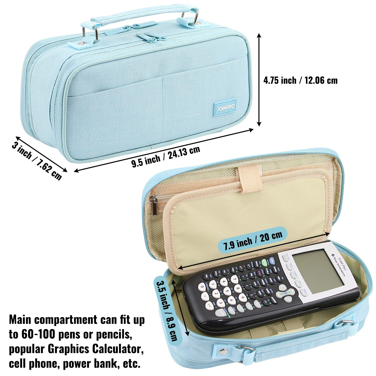 JOINPRO Large Capacity Pencil Case, 4 Compartment Pen Pouch Organizer with Double Zipper, Storage
