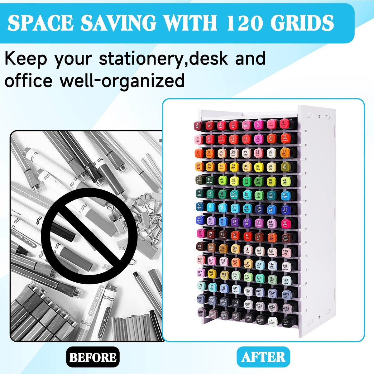 Yrangee Marker Organizer,120 Slots Marker Holder Organizer with Divider