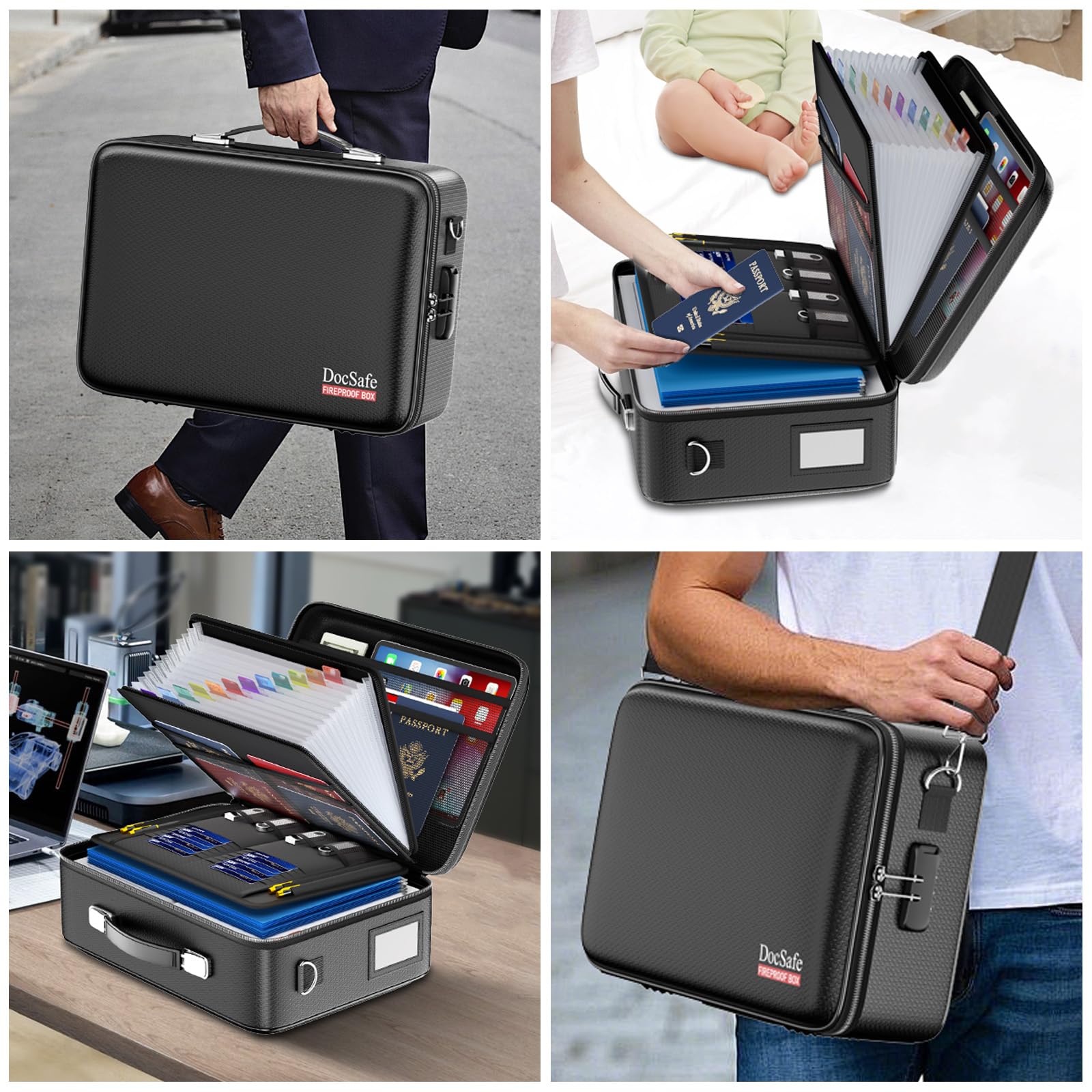 DocSafe Fireproof Document Box Hard Case with Lock＆Accordion File Folder