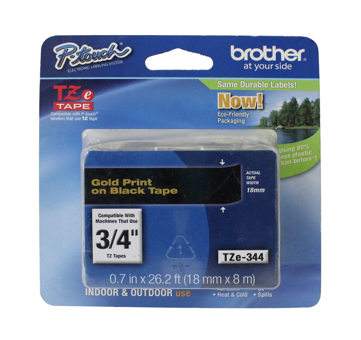 Brother Genuine P-Touch TZE-344 Tape, 3/4" (0.7 mm) Standard Laminated P-Touch Tape, Gold on Black