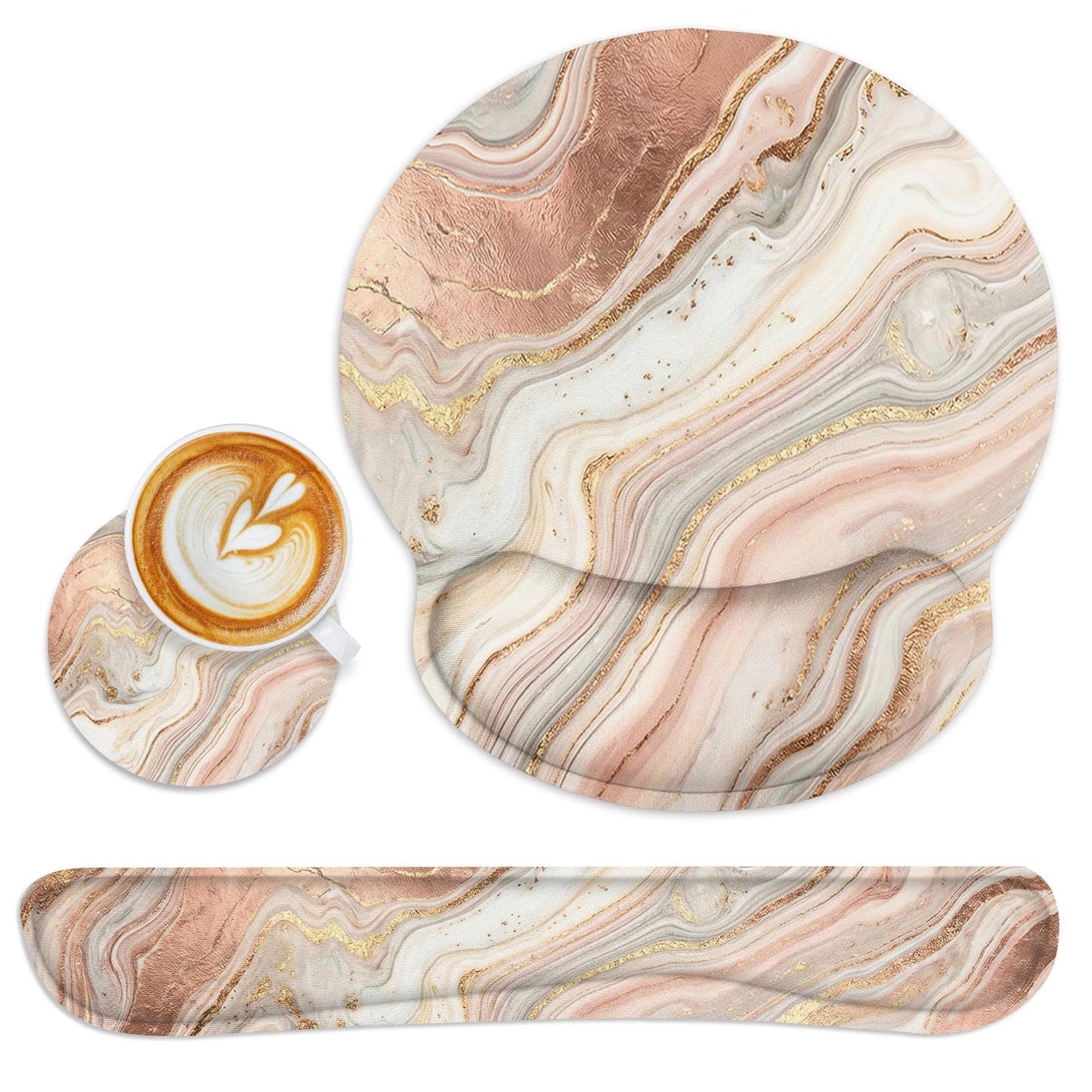 Britimes Ergonomic Mouse Pad Set with Wrist Rest, Gold Pink Marble