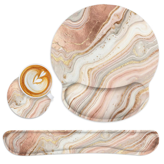 Britimes Ergonomic Mouse Pad Set with Wrist Rest, Gold Pink Marble