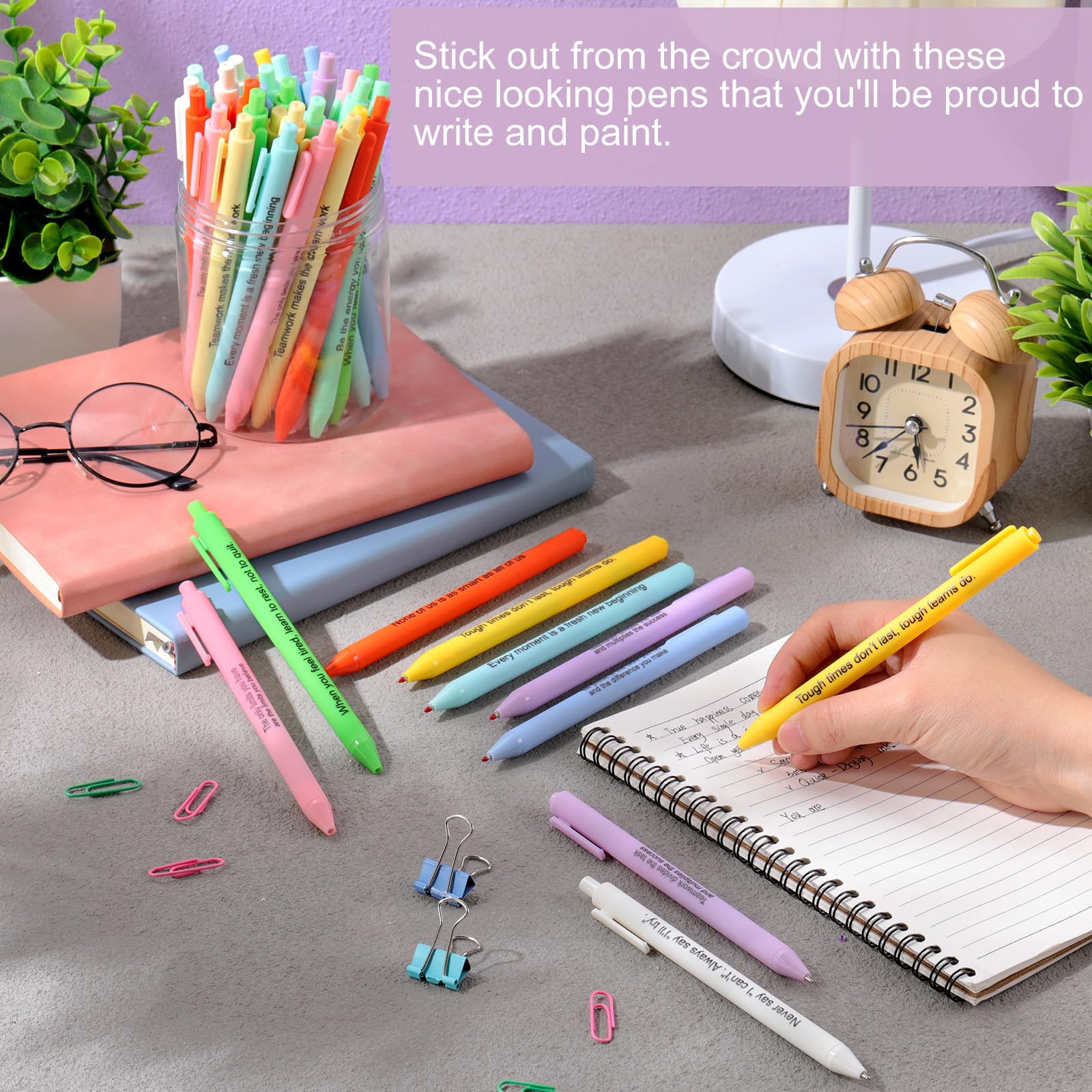 Crtiin 50 Pcs Inspirational Pens Bulk Delicate Colors, Team Motivation