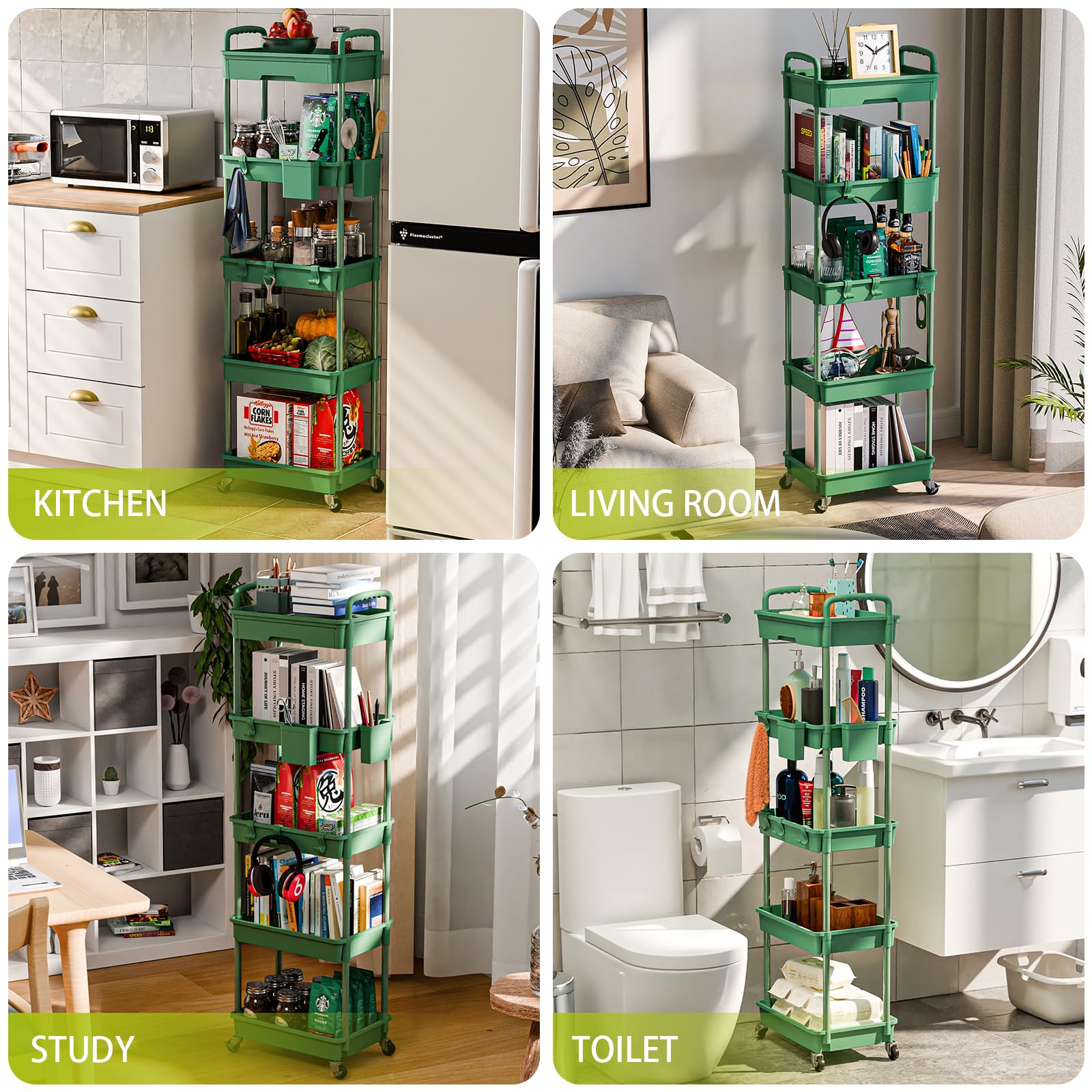 Sorgion 5 Tier Rolling Cart Organizer,Bathroom Cart Organizers with Wheels Laundry Room