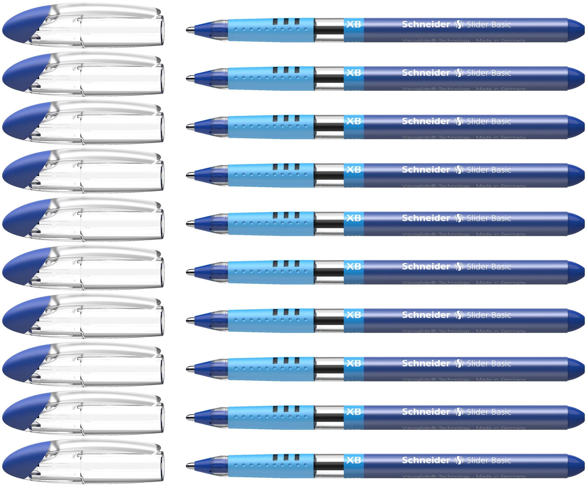 Schneider Slider Basic XB (Extra Broad) Ballpoint Pen, 1.4 mm, Transparent Barrel, Blue Ink, Box of