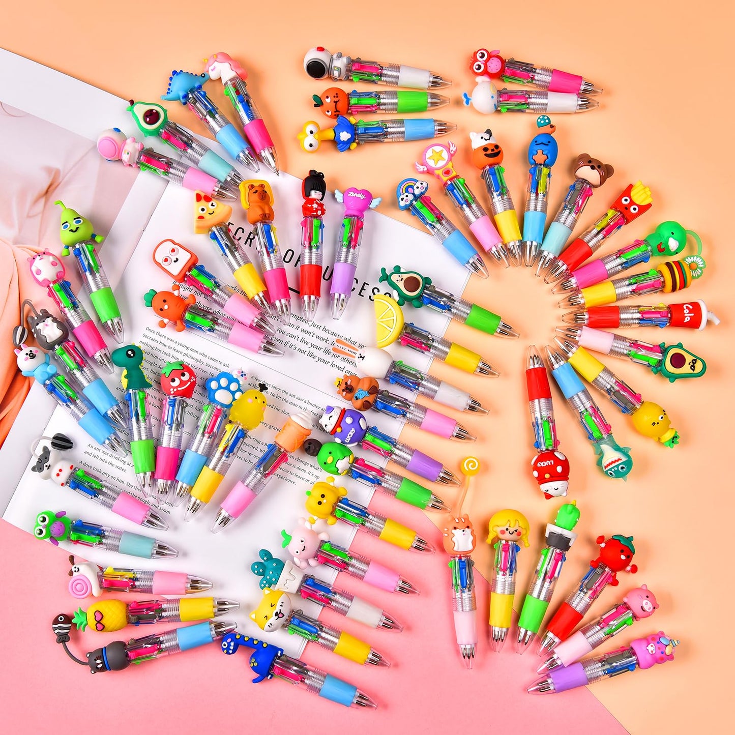BIMORITA 60Pcs Mini Multicolor Pens in One 4-in-1, Cute Pens Bulk for Party Favors, Back To School