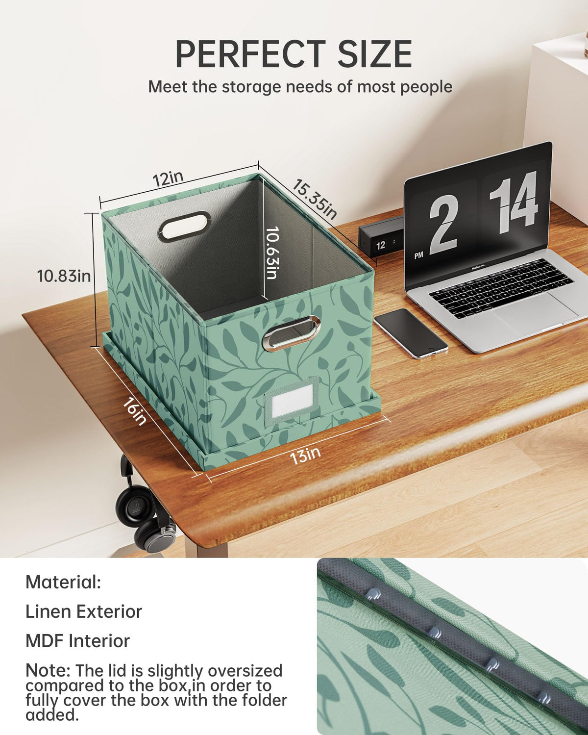Oterri File Organizer with Lid, File Box, File Cabinet for Letter File Folder Storage, Hanging File