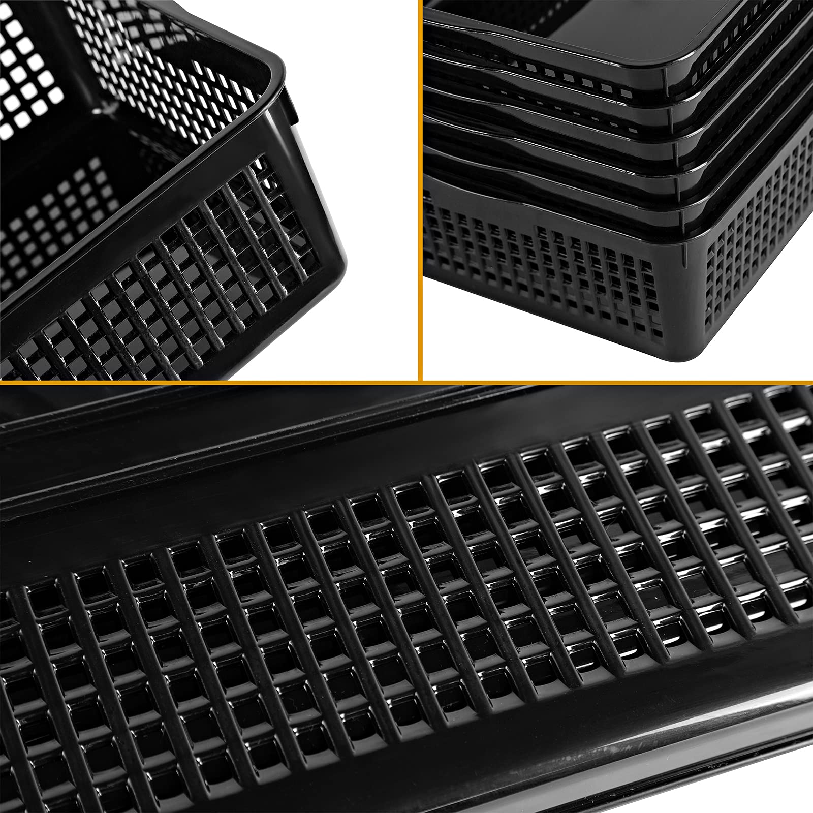 Eslite A4 Size Plastic Storage Basket,Desktop File Paper Letter Organizer Tray, 6-Packs (Black)