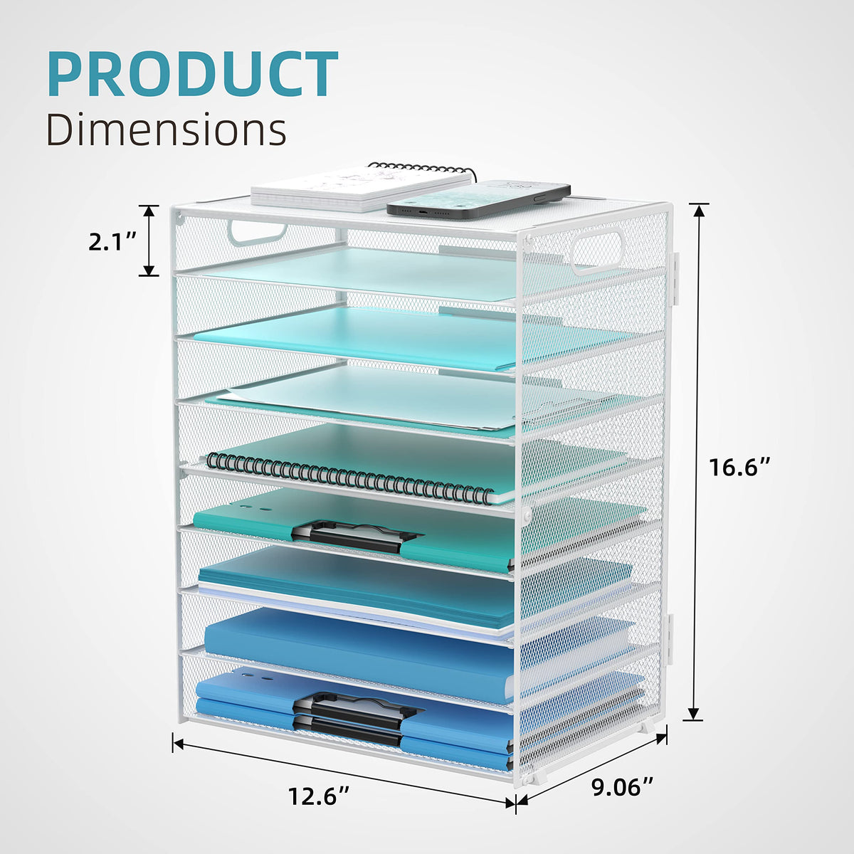 9-Tier Paper Organizer for Desk, Letter Tray with Handles, White, 2 Pack