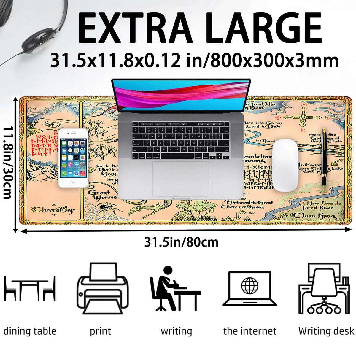 Vintage Desk Pad Gaming Desk Mat XL Mouse Pad, Computer Keyboard Mat Extra Large Mouse Mat