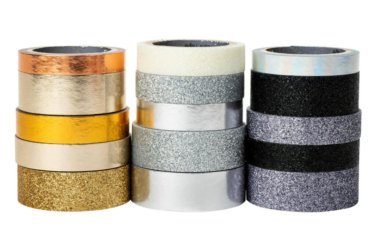 Scotch Washi Tape, Glitter Metallic Design, 15 Rolls, Great for Bullet Journaling, Scrapbooking and