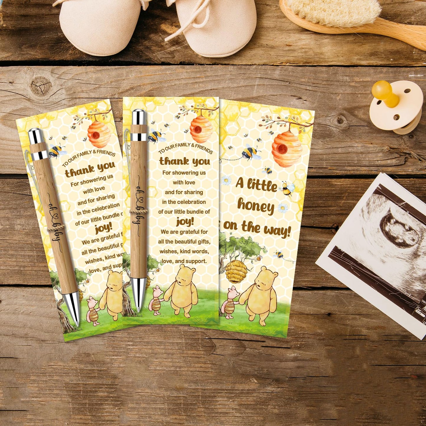 Toerifer 30 Pcs Winnie Baby Shower Favors for 30 Guest, Thank You Gift Sets, Included Bamboo Pens