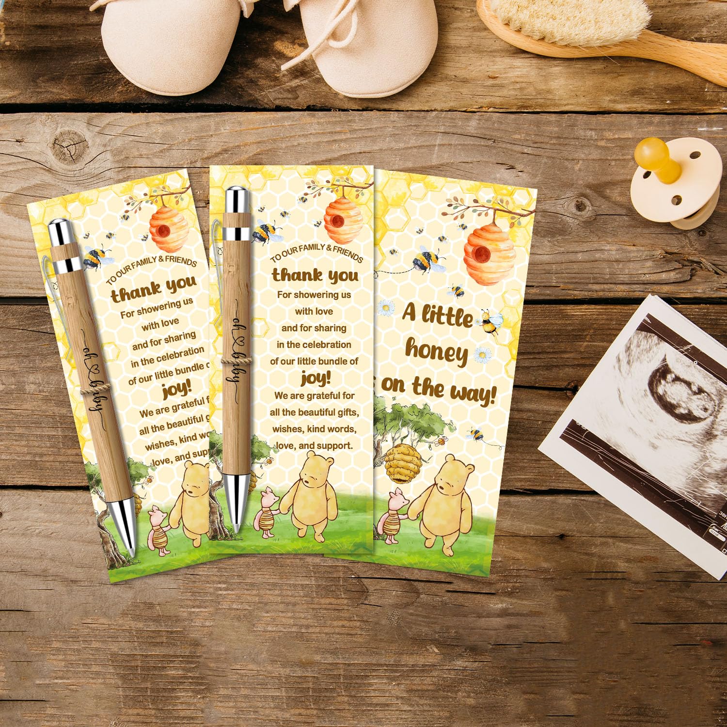 Toerifer 30 Pcs Winnie Baby Shower Favors for 30 Guest, Thank You Gift Sets, Included Bamboo Pens