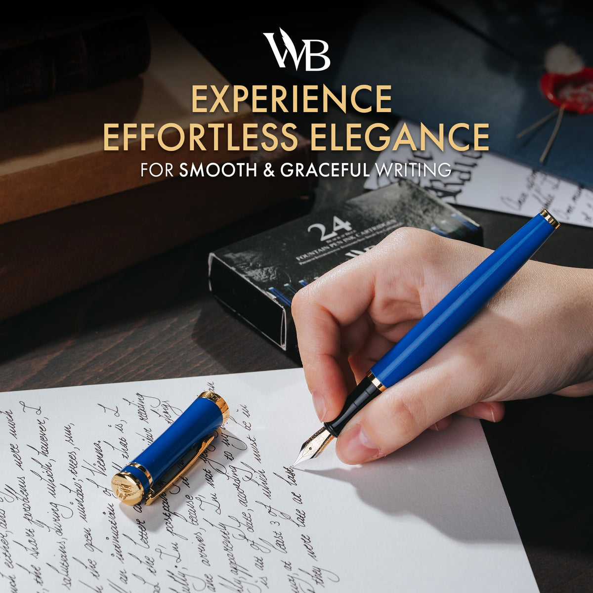 Wordsworth & Black Luxury Fountain Pen Set for Writing, Medium Nib, Blue