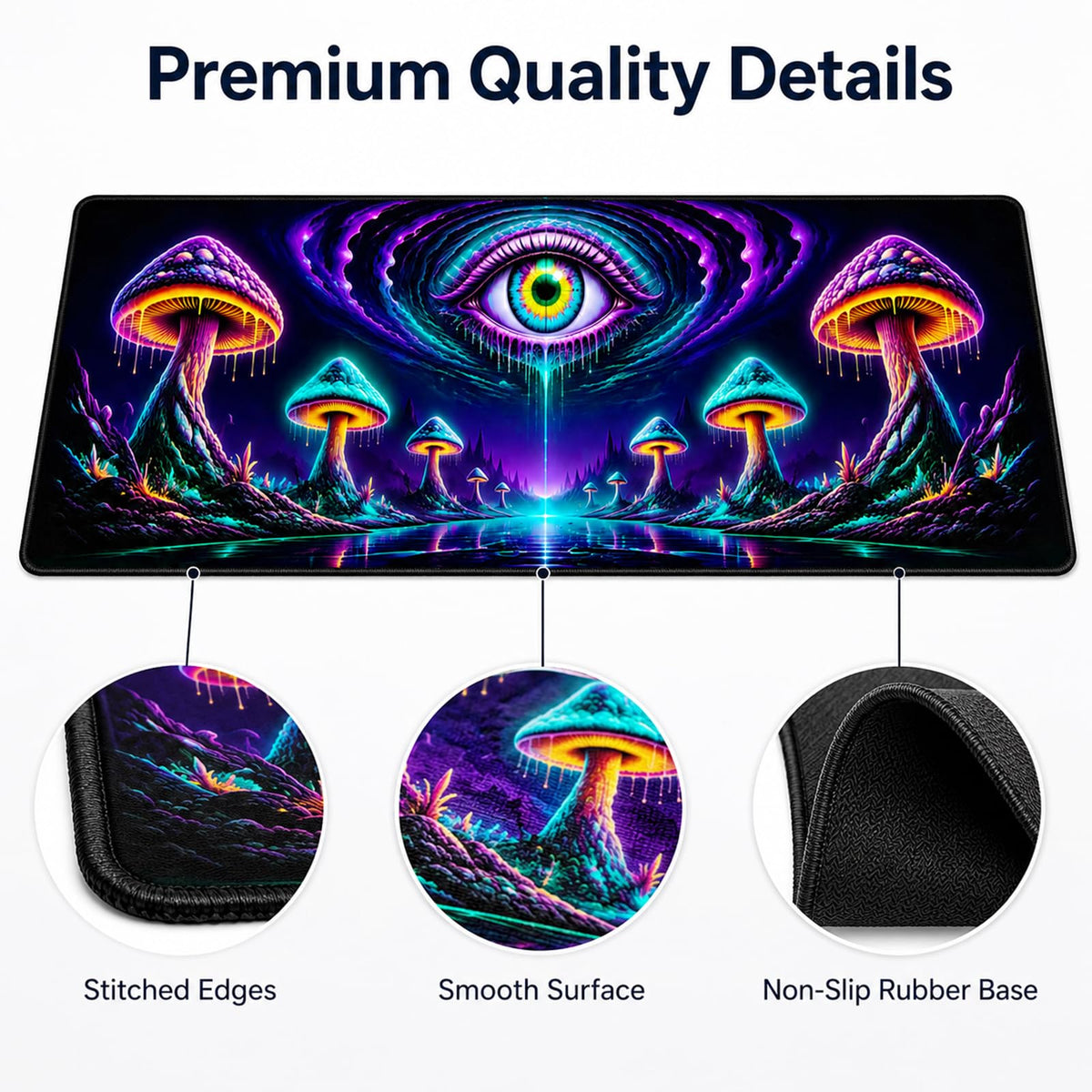 Manicer Mushroom Cosmic Eye Gaming Mouse Pad - UV Blacklight Reactive Desk Mat - 31.5" x 11.8"